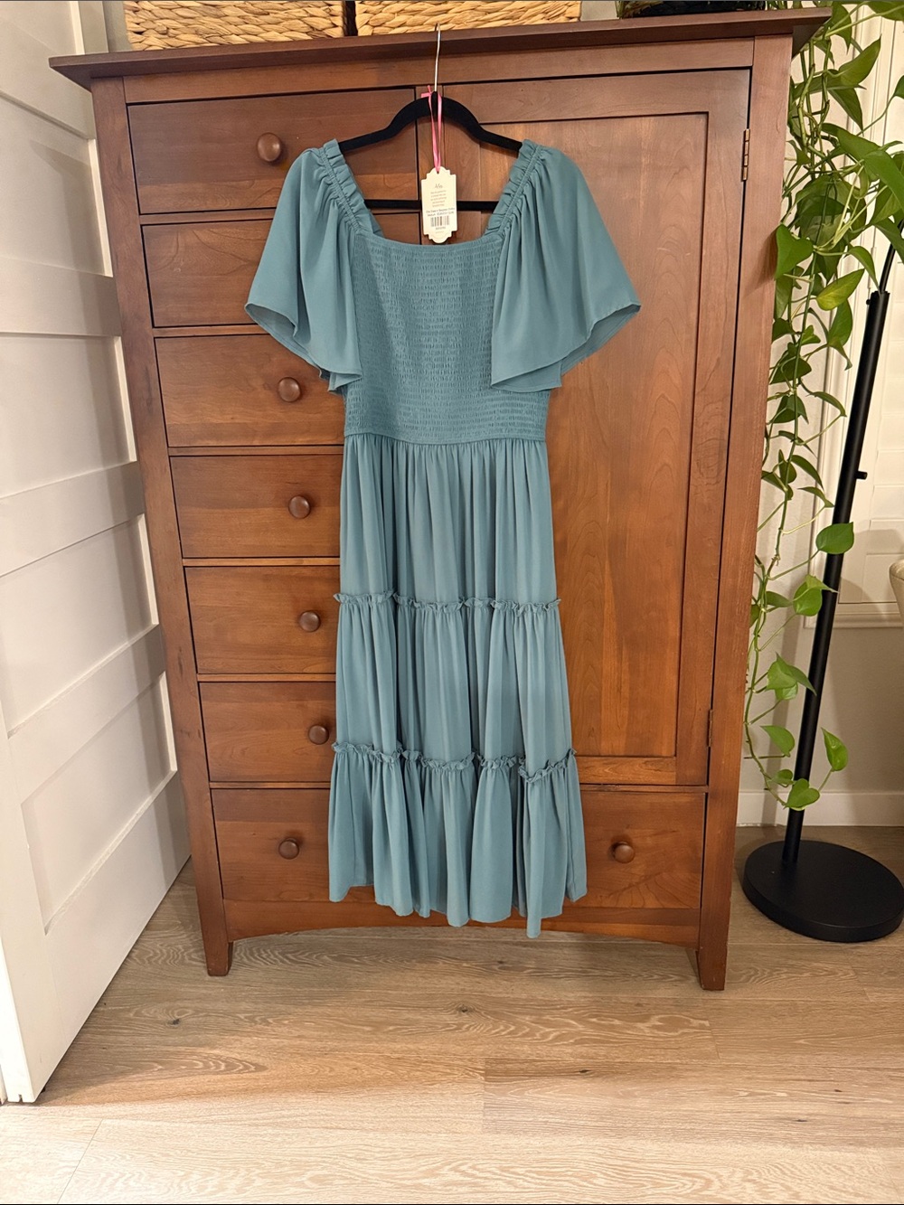 Ivy City Co Elie Tiered Midi Dress In Seaglass Chiffon